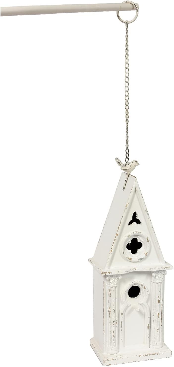 22.4" H Wooden Birdhouse, Hanging Bird Houses for Outside with Pole for Finch, Bluebird, Cardinals, Vintage Church Bird House Garden Patio, Distressed Wood Birdhouse Country Cottages