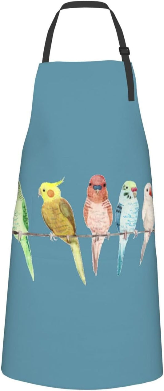 Colorful Parrots On Tree print Waterproof apron with pocket adjustable cooking apron for adult kitchen bibs to bake