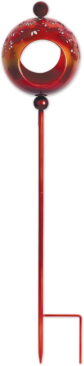 Sunset Vista Designs Bird Feeder Metal Modern/MCM on Garden Stake, Round Orange Tequila Sunrise, 29.92"