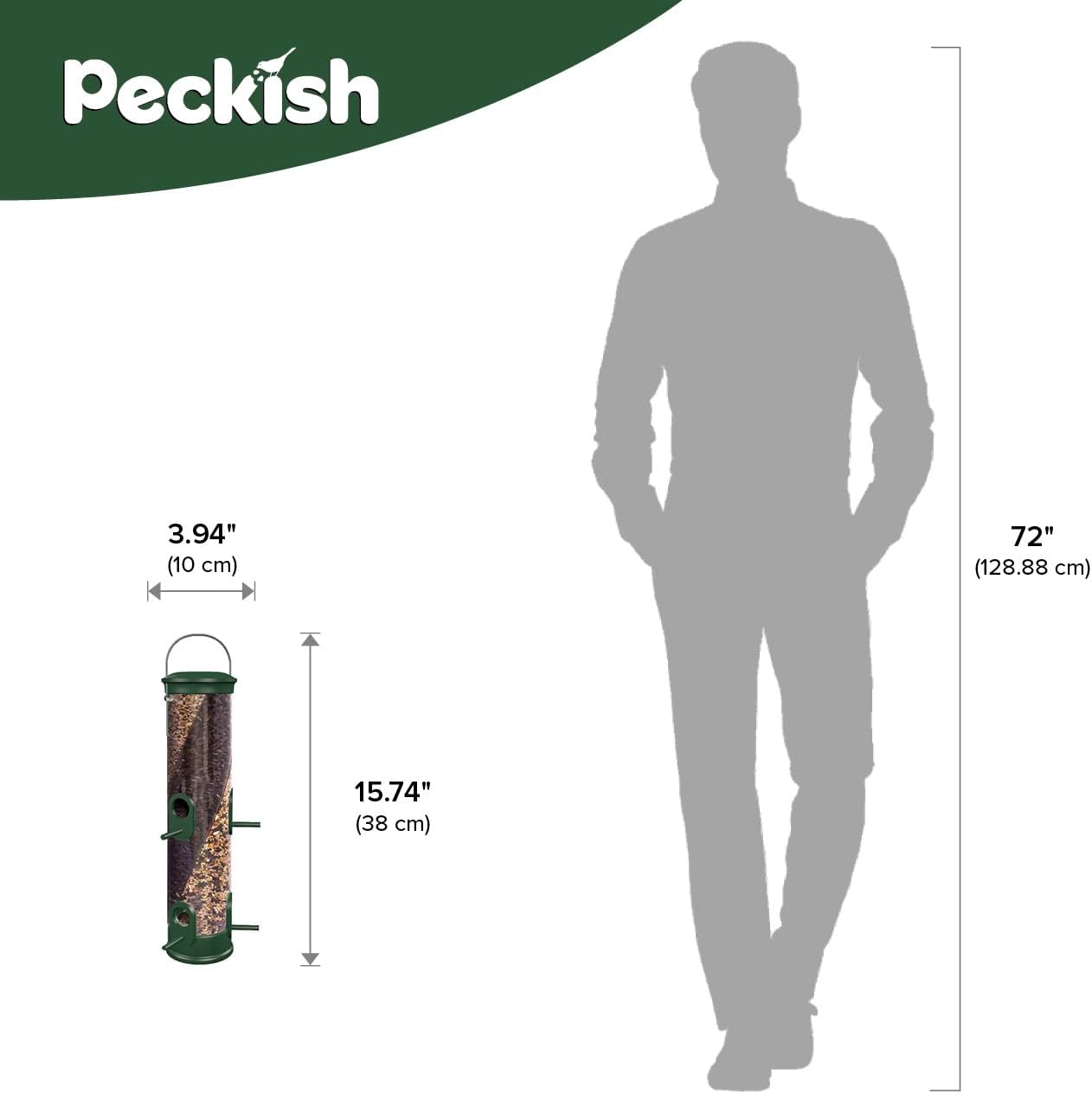 Gardman Peckish All Weather 3 Seed Twist Feeder, Green, 18.75" H (60053042)