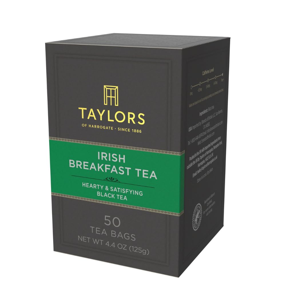 Taylors of Harrogate Irish Breakfast, Black Tea, Pillow Bags, 50 Count (Pack of 1), Rich, Bright & Malty, Caffeinated, Enjoy Hot or Iced, 50 Teabags
