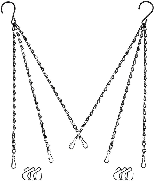 Hanging Basket Chain for Hanging Plants Flower Pot Chains, 2 Sets Black 24 inch 3 Point Hanging Chains Hangers for Bird Feeders, Billboards, Lanterns, Decorative Ornaments