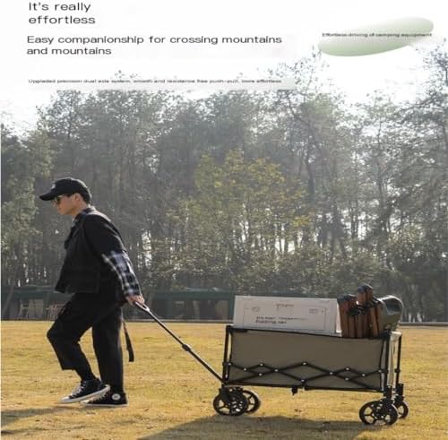 Portable Camping Cart,Outdoor Folding Beach Trolley Cart for Picnic Camping Portable Supermarket Shopping Cart with Cargo Trailer Black Color