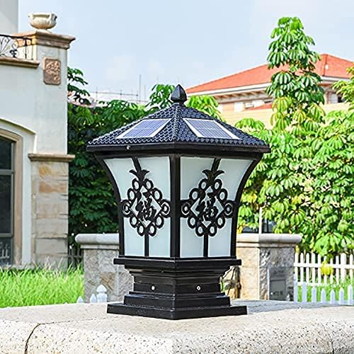 European StyleAntique Column Head Lamp Villa Wall Outdoor Door Solar Garden 220IP55Antirust Waterproof LED Pillar Lights Space: Community Courtyard Municipal Administration(Black,S20cm)