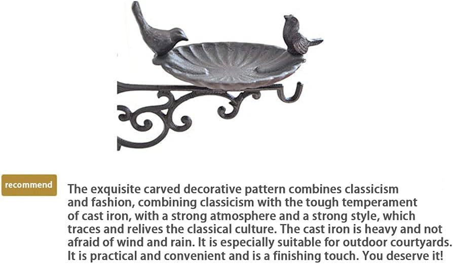 Bird Bath Cast Iron Bird Feeder with 2 Birds Decoration Frost Proof Wild Birds Water Bowl Wall Mount with Hook