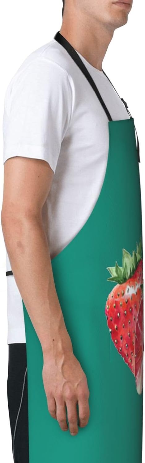 Strawberry print Waterproof apron with pocket adjustable cooking apron for adult kitchen bibs to bake