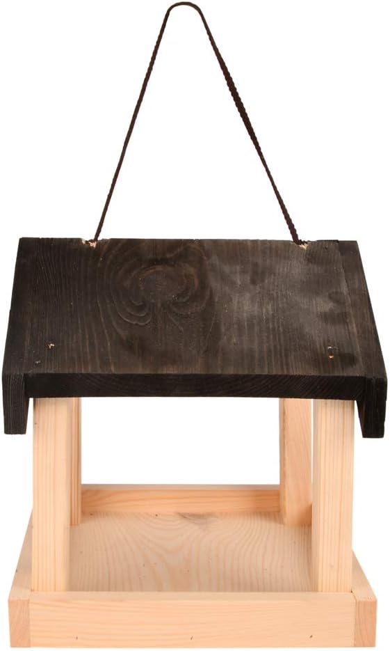 Esschert Design FB463 Hanging House-Shaped Wood Bird Feeder with Rope