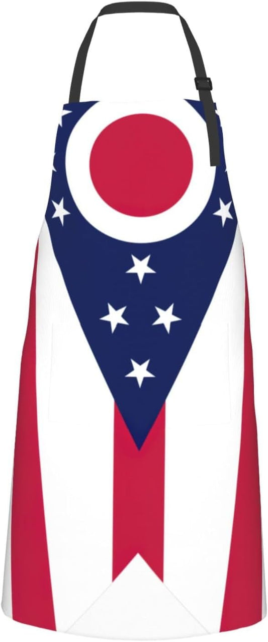 Ohio State Flag print Waterproof apron with pocket adjustable cooking apron for adult kitchen bibs to bake
