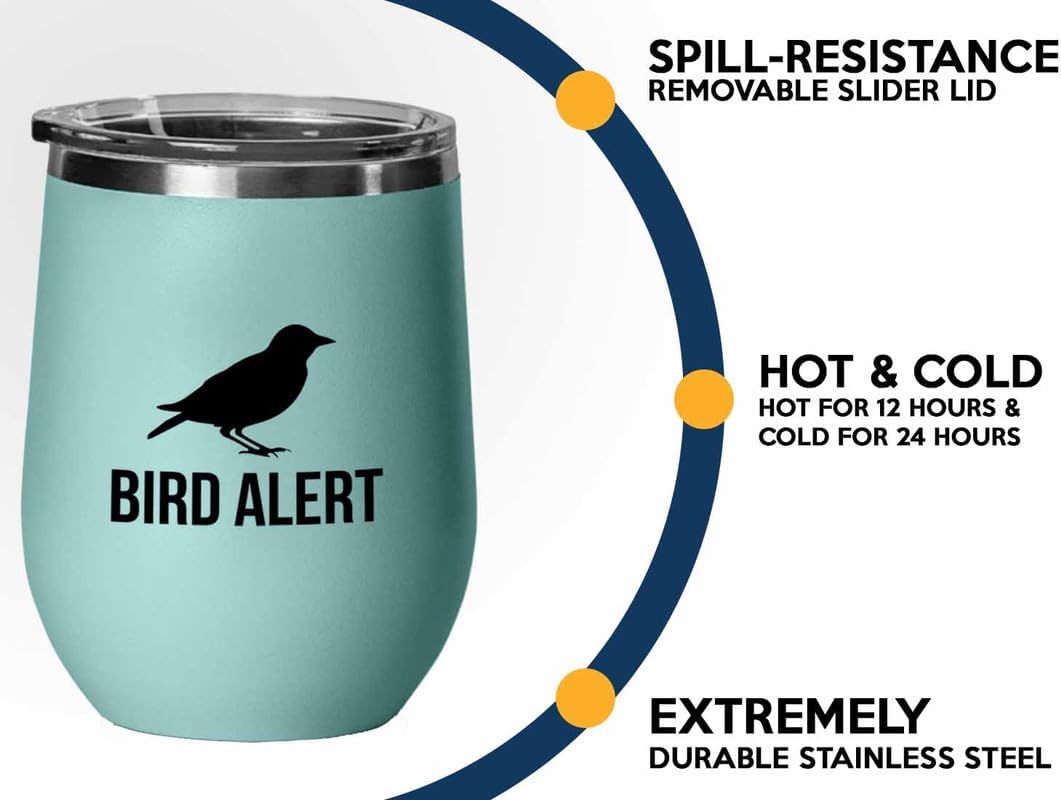 Birding Teal Edition Wine Tumbler 12oz - Bird alert - Bird Feeder Backyard Birdwatcher Gifts Birding Bird Lover