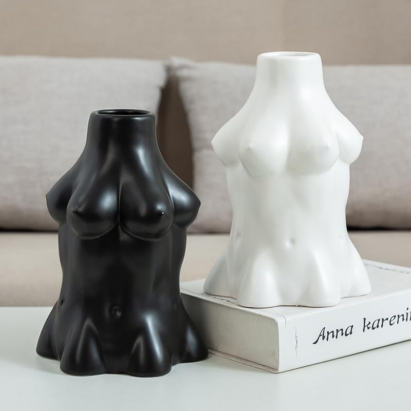 Female Body Vase, Ceramic Body Vase, Unique Boob Planter, Body Vase Female Form, Women Bust Planter,Table Decor Modern Flower Vase for Home Office Shops 5.51 * 6.69 inches (Large White)