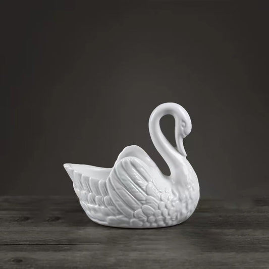 White Ceramic, Swan Flowerpot, Succulent Flowerpot, Medium Temperature Porcelain, Can be Used as Candle Holder (1, Large)