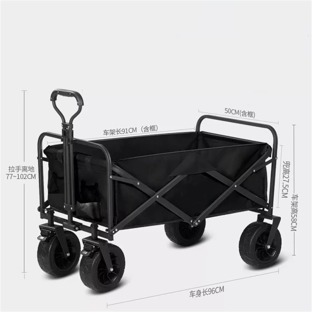Outdoor Utility Wagon 8" Wheel Portable Collapsible Camping Cart Garden Shop Sport Beach Hand Trolley Bearing 120 kg (Color : E, Size : 96 * 50 * 58 cm.) (Black 96 * 50 * 58 cm.)