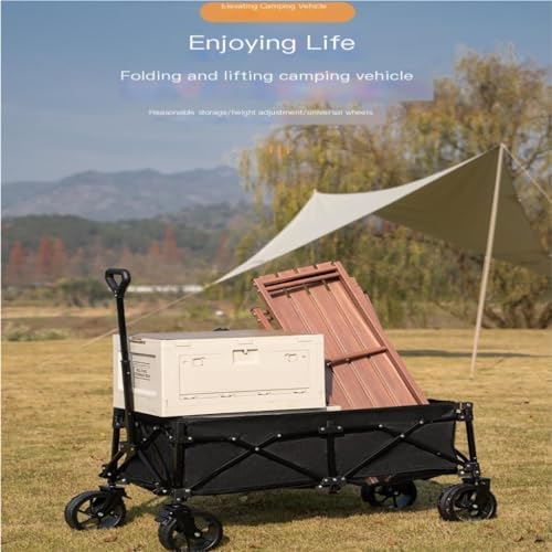 Portable Camping Cart,Outdoor Camping Beach Trolley Cart Foldable Trailer Portable Lift Trolley Black