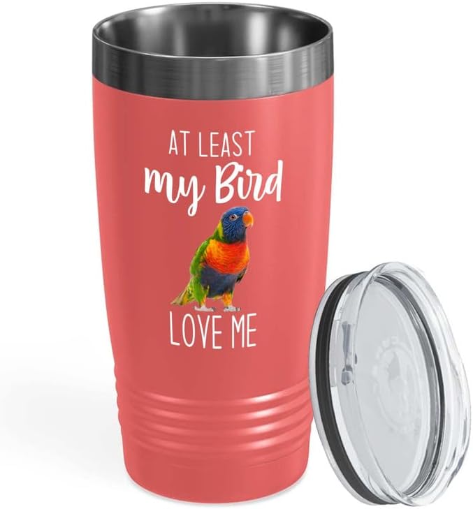 Bird Lover Coral Edition Viking Tumbler 20oz - Bird Loves me - Hummingbird Nest Cage Parrot Dad Gardening Outdoor Birdwatcher Feeder
