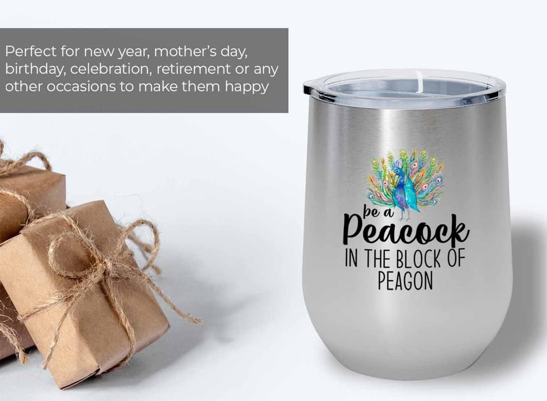 Bird Lover Silver Edition Wine Tumbler 12oz - Peacock block pgeons - H