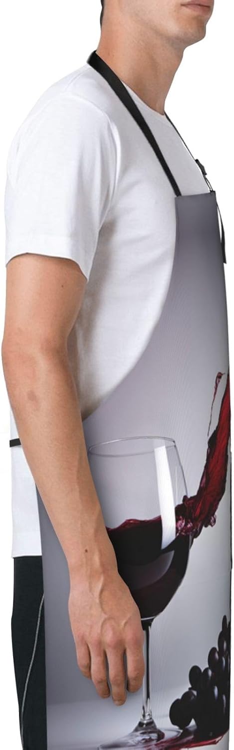 Red Wine print Waterproof apron with pocket adjustable cooking apron for adult kitchen bibs to bake