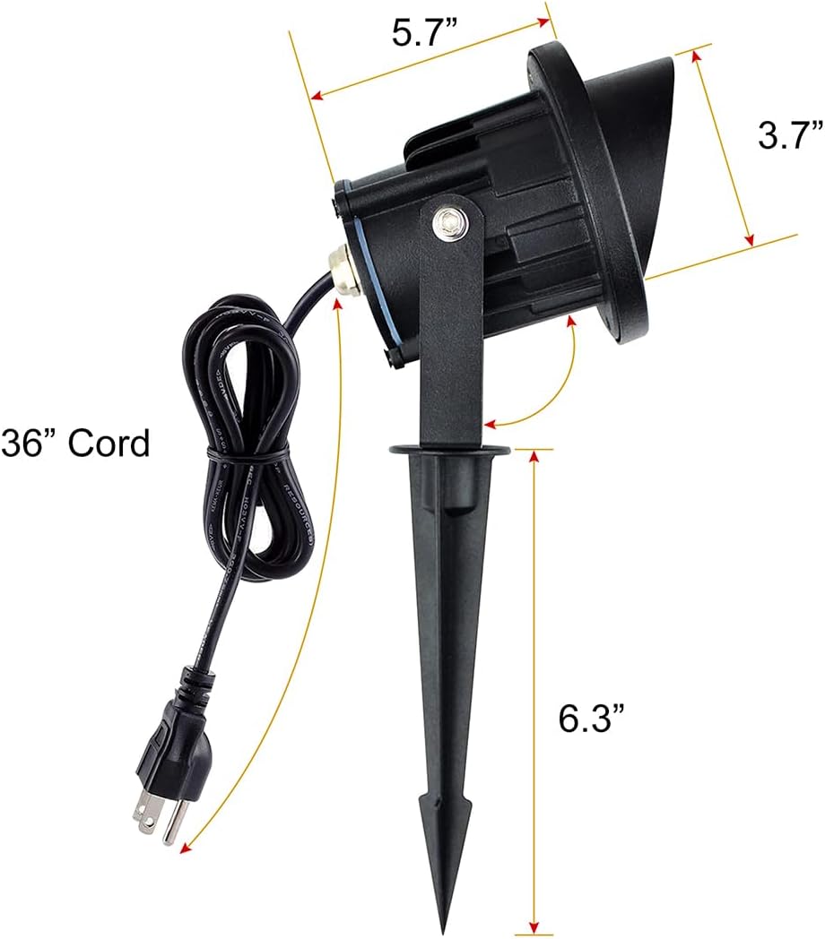 GBS9809 Flag Light Plug in Spotlight, 9W LED Outdoor Landscape Spotlight 120V 5000K Daylight, Metal Ground Stake, Corded Plug, Not Dimmable