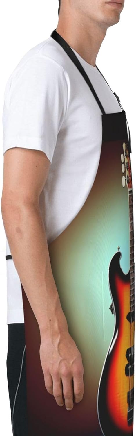 Guitar Bass Music Musical Instrument print Waterproof apron with pocket adjustable cooking apron for adult kitchen bibs to bake