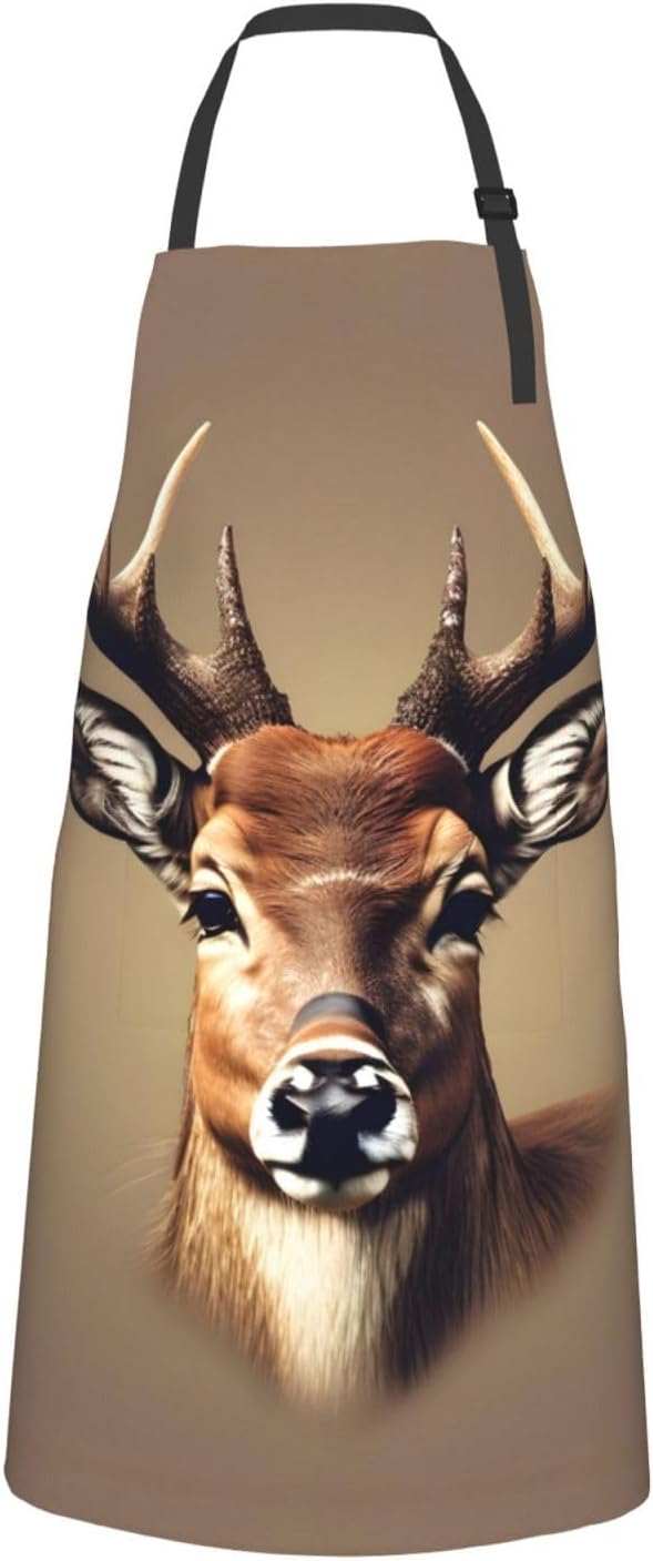 Deer head printing Print Laundry apron 28x33 In Waterproof Kitchen Apron with Pockets for Cooking Baking
