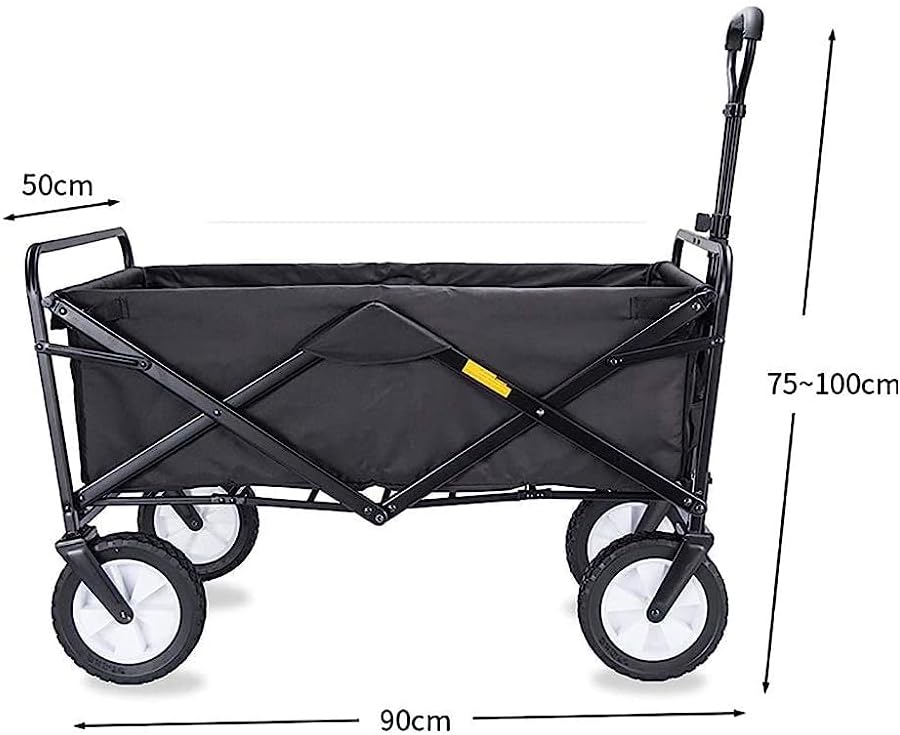 Handcart, Folding Garden Trolley Cart Heavy Duty Wagon Multi-Function Shopping Cart for Outdoor Camping Beach Supermarket with 4 Wheels, Load：80Kg/Red