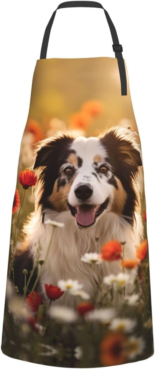 Cattle Dog Florals print Waterproof apron with pocket adjustable cooking apron for adult kitchen bibs to bake