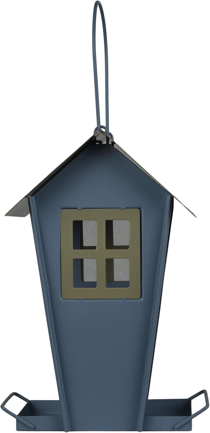 Acerich Window Bird Feeders for Outside, Transparent Hanging Humming Bird Feeders, Seed Tray with Drainage Holes to Keep Seeds Dry (Blue)