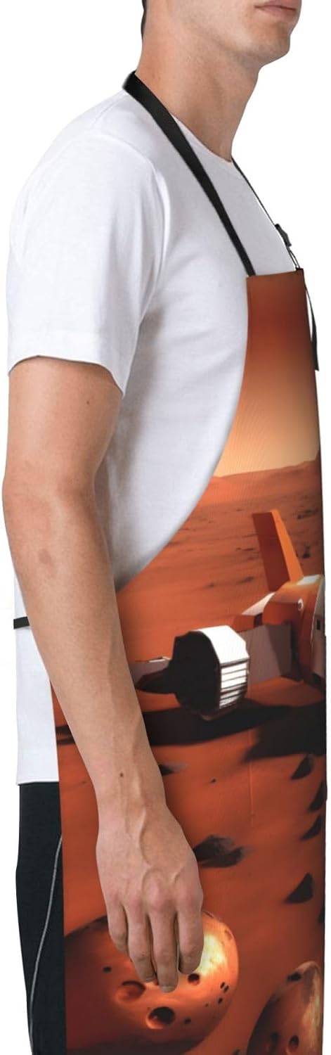 mars planet print Waterproof chef's apron with pocket apron for kitche