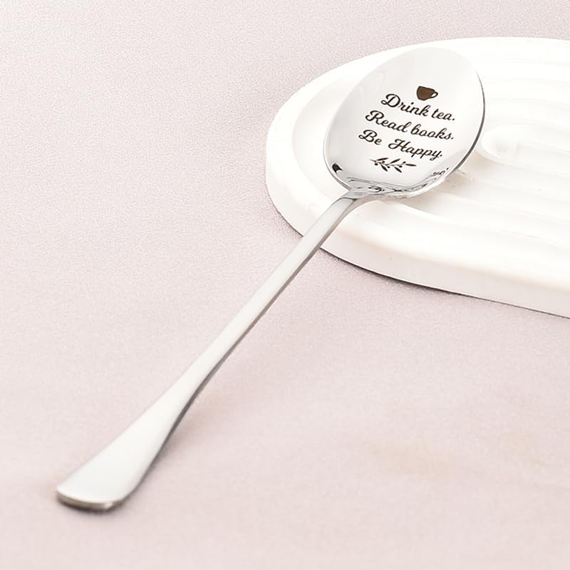 Drink Tea Read Books Spoon for Tea Lover Friend Birthday Graduation Ch