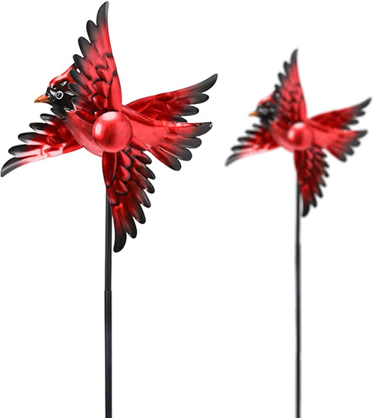 MUMTOP Cardinal Wind Spinner Outdoor, 2 Pack Metal Red Birds Windmill 