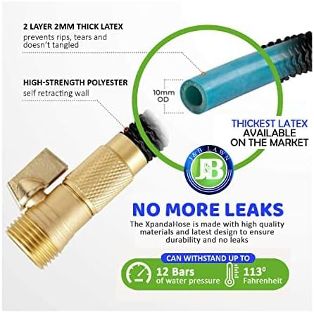 J&B XpandaHose 100ft Expandable Garden Hose – Ultra-Strong 3750D, 4-La