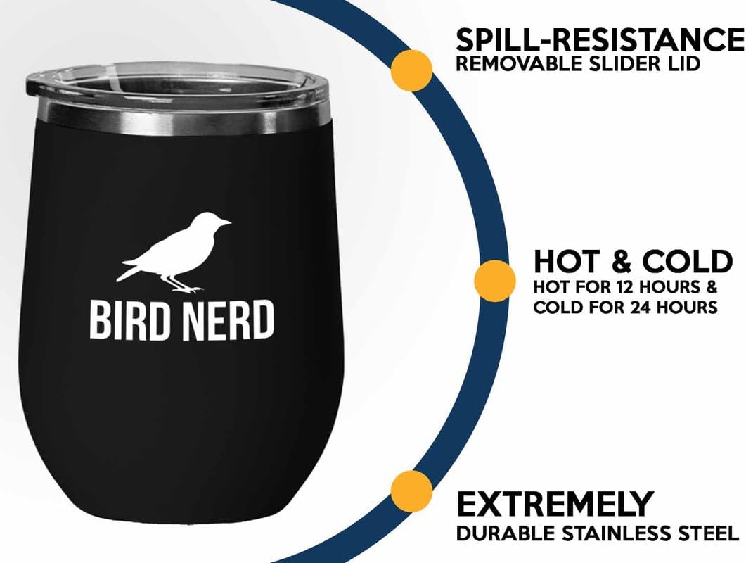 Birding Black Edition Wine Tumbler 12oz - Bird nerd - Bird Feeder Back