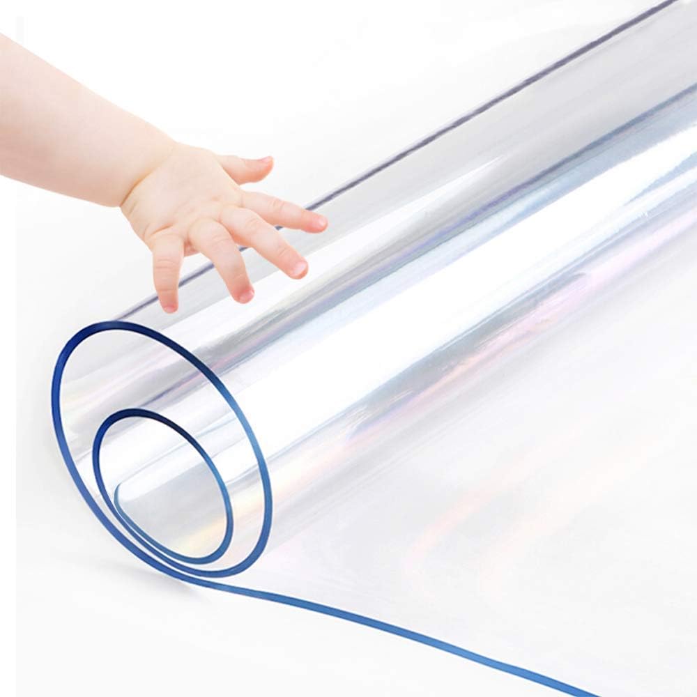 Round Table Protector Cover Clear Plastic Vinyl Tablecloth Small Sofa Bed Bedside Side End Table Top Wood Furniture Kitchen Dining Tabletop PVC Planter Pot Mat Pads Waterproof 18 Inch Diameter 2 Sets
