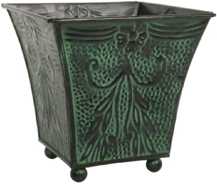 Hosley Set of 4 Green Patina Embossed Metal Planters with Ornate Flora