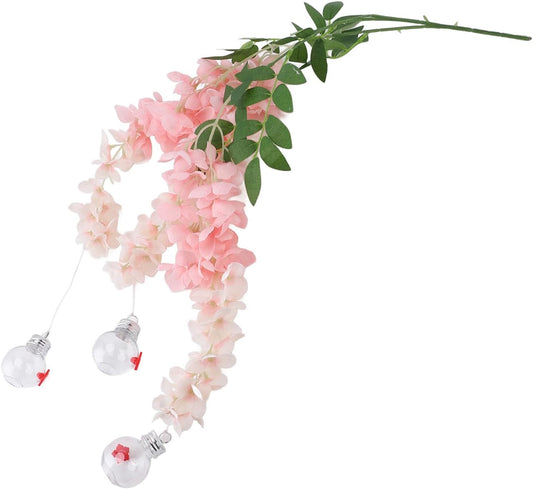 Zerodis Wisteria Flower Bird Feeder Leak Proof Plastic Silk Flowers Hummingbird Feeder Long Branch Flower Bird Feeder Simple Installation for Deck Garden Yard Decoration (Pink)