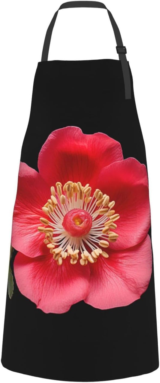 Blooming Flowers Black print Waterproof apron with pocket adjustable cooking apron for adult kitchen bibs to bake