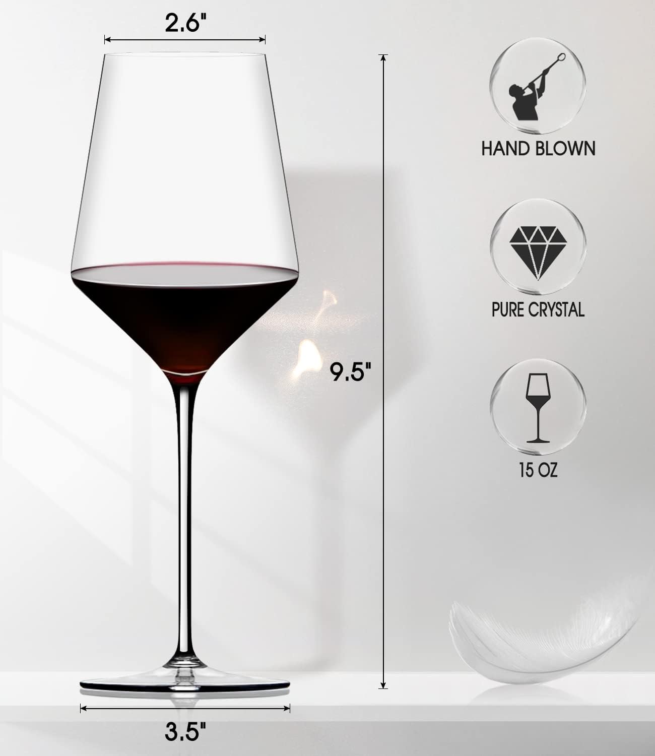 Red Wine Glasses Set of 4, Premium Crystal Wine Glasses Hand Blown,15 