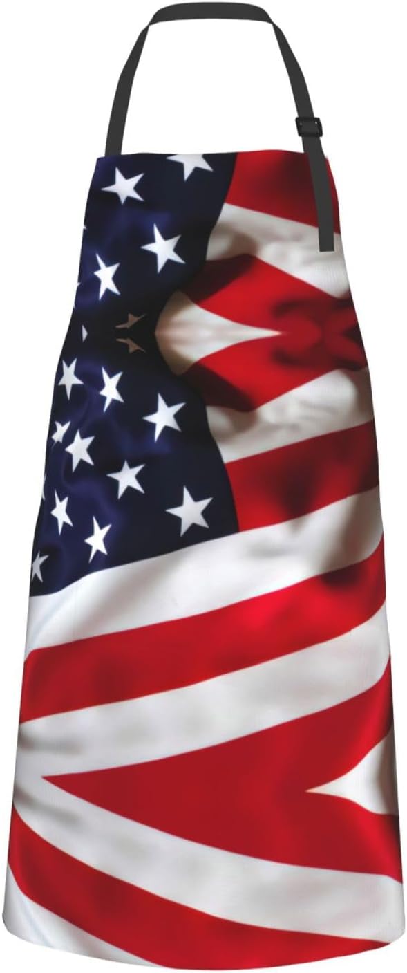 American Flag1 Print Laundry apron 28x33 In Waterproof Kitchen Apron with Pockets for Cooking Baking