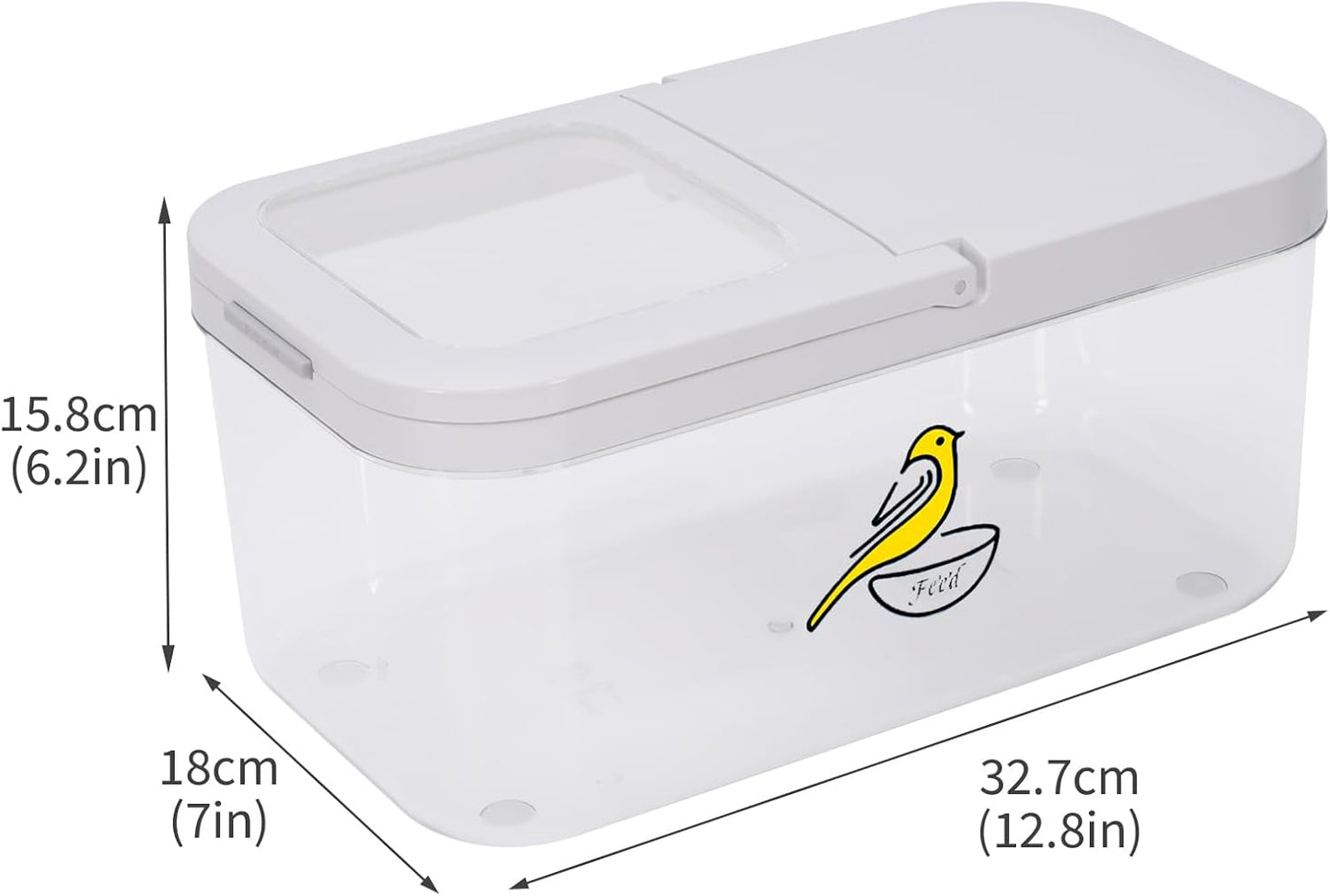 Bird Seed Storage Container, 5.4 Qt/6 L Pet Food Container with Measuring Cup & Stainless Steel Bird Feeder Bowl, Airtight Wild Birds Seed Dispenser, Plastic BPA Free, Clear