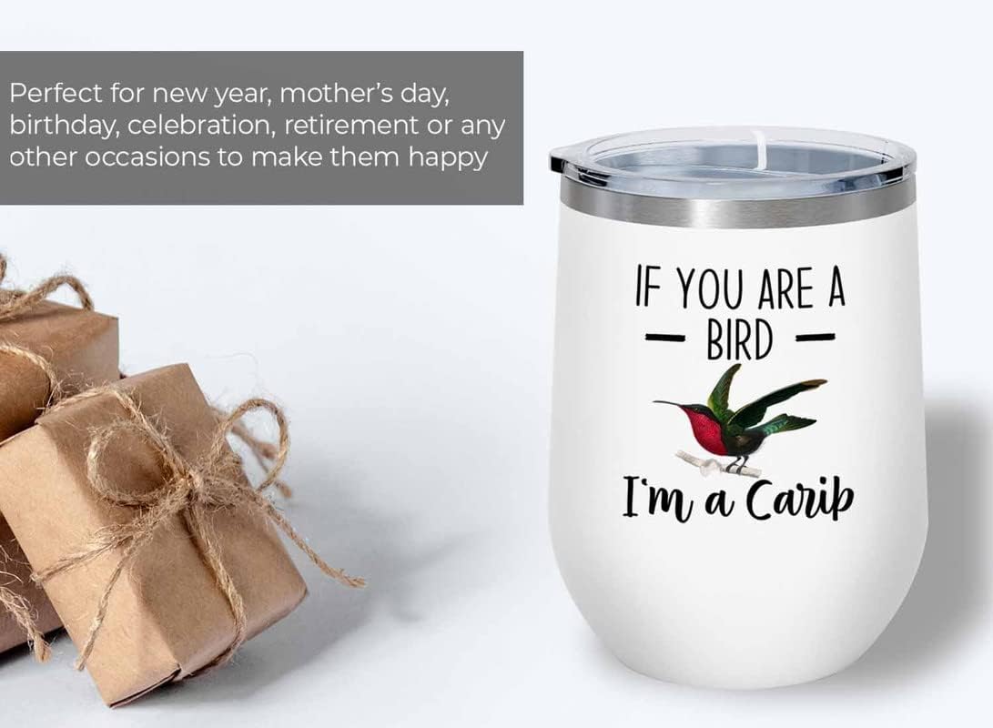 Bird Lover White Edition Wine Tumbler 12oz - Bird and Carib - Hummingbird Nest Cage Parrot Dad Gardening Outdoor Birdwatcher Feeder