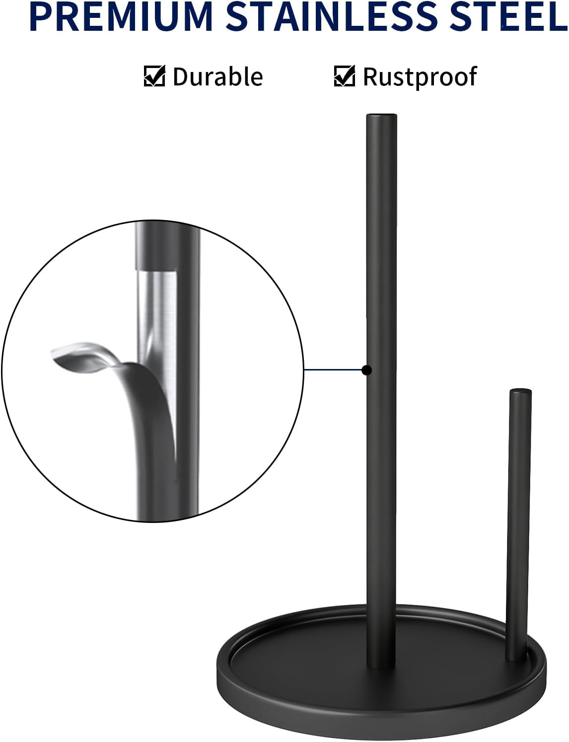 Paper Towel Holder Countertop, Black Kitchen Paper Towels Holder, Paper Roll Holder with Weighted Base