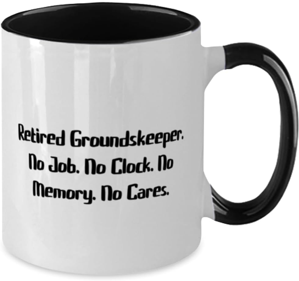 Epic Groundskeeper Gifts, Retired Groundskeeper. No Job.., Cool Birthday Two Tone 11oz Mug Gifts For Colleagues From Colleagues, Gift for gardener, Gift for landscaper, Gift for lawn care worker, Gift