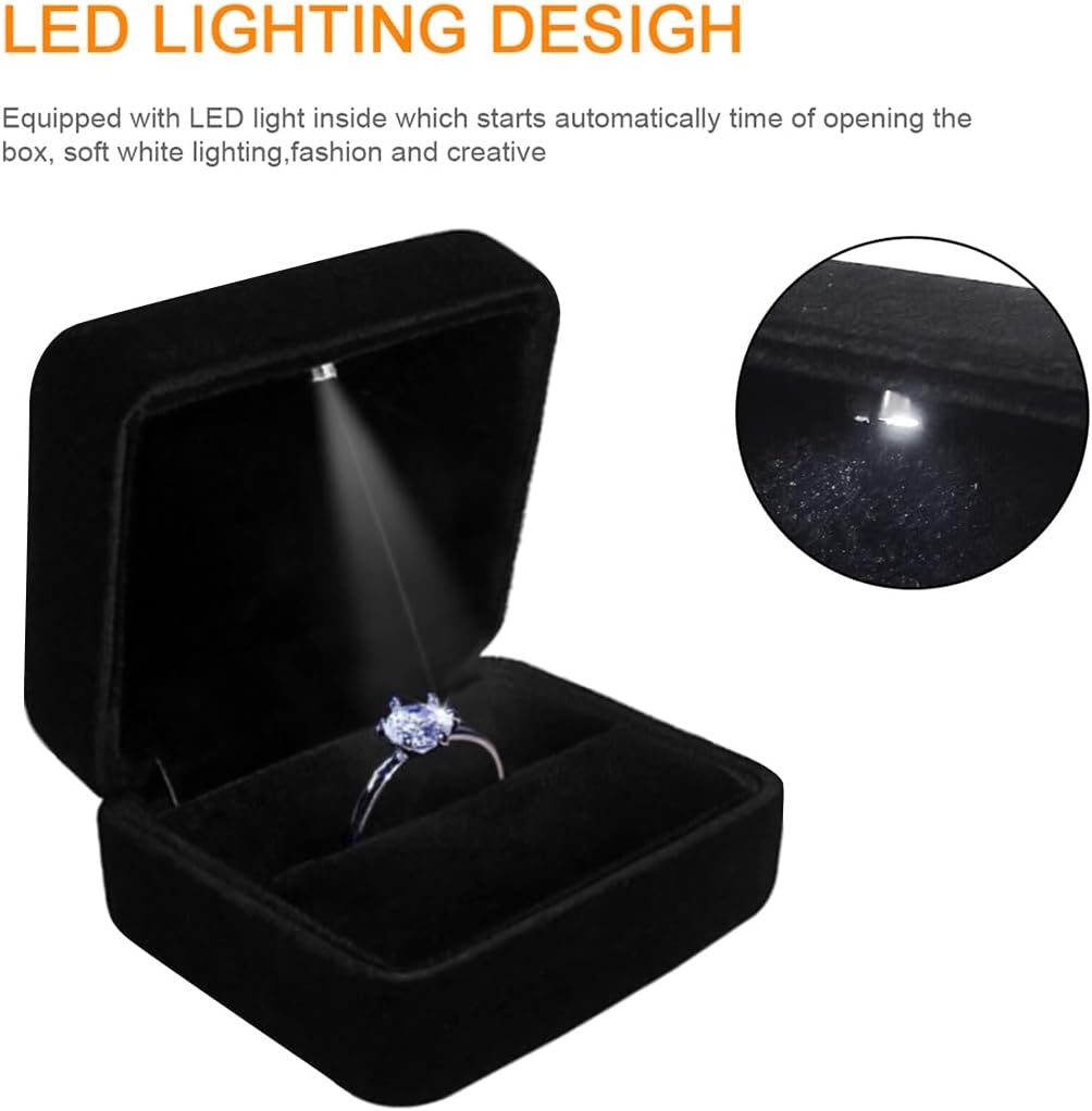 GBYAN Velvet Ring Box with LED Light Jewelry Display Gift Box for Proposal,Engagement, Wedding