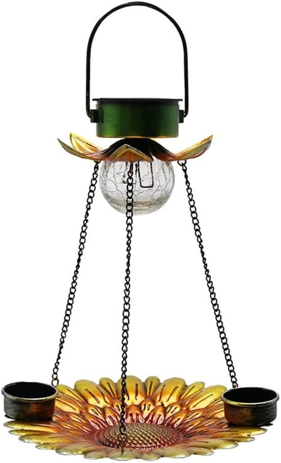 Bird Feeder Outdoor Hanging Bird Feeders Solar Flower LED Bird Feeder with Drinking Cup for Wild Bird Yard Decoration