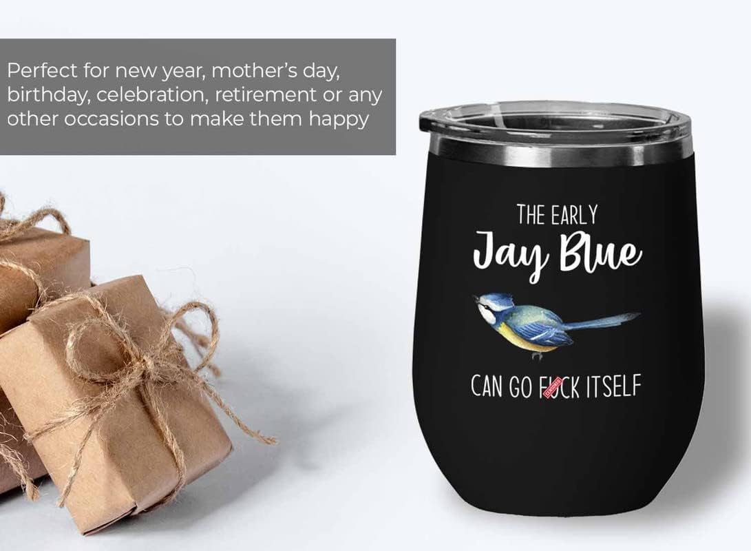 Bird Lover Black Edition Wine Tumbler 12oz - Early Jay Blue go - Hummi
