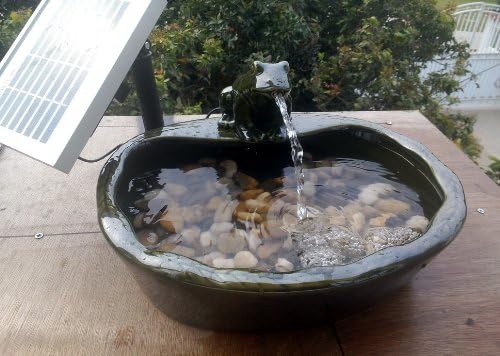 ASC Solar Powered Ceramic Green Frog Water Fountain Kit Garden Patio B
