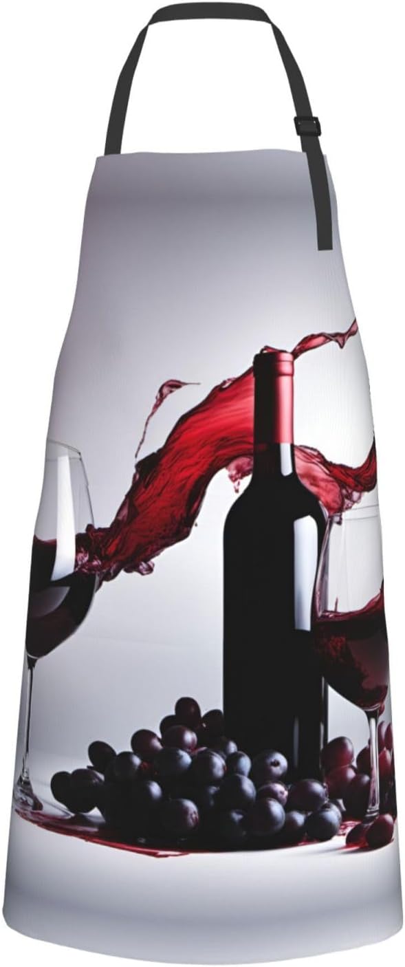 Red Wine print Waterproof apron with pocket adjustable cooking apron for adult kitchen bibs to bake