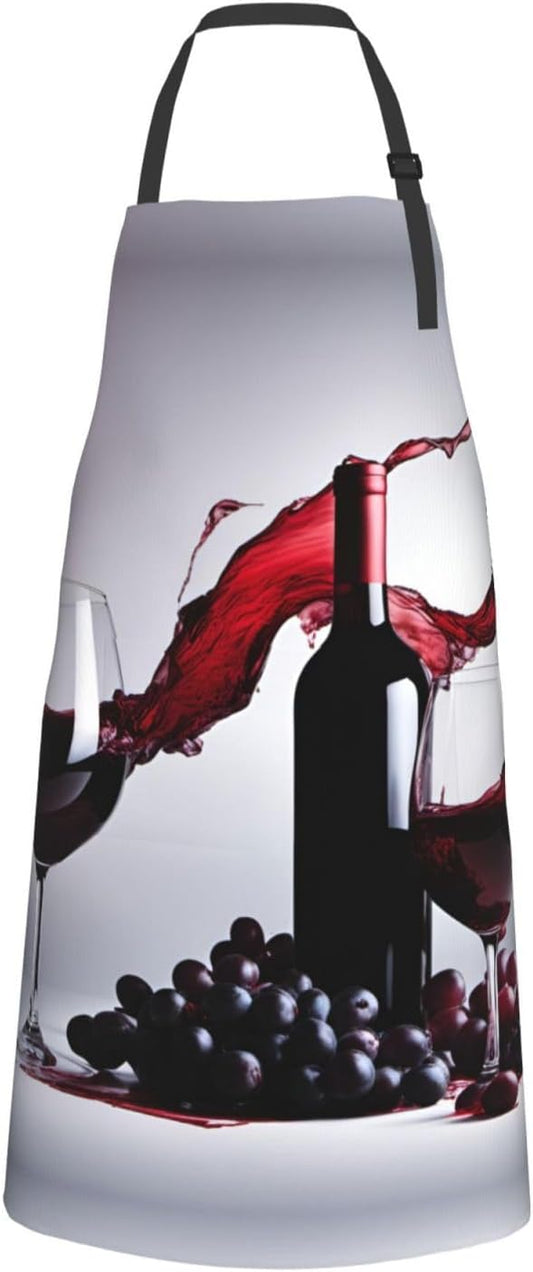 Red Wine print Waterproof apron with pocket adjustable cooking apron for adult kitchen bibs to bake