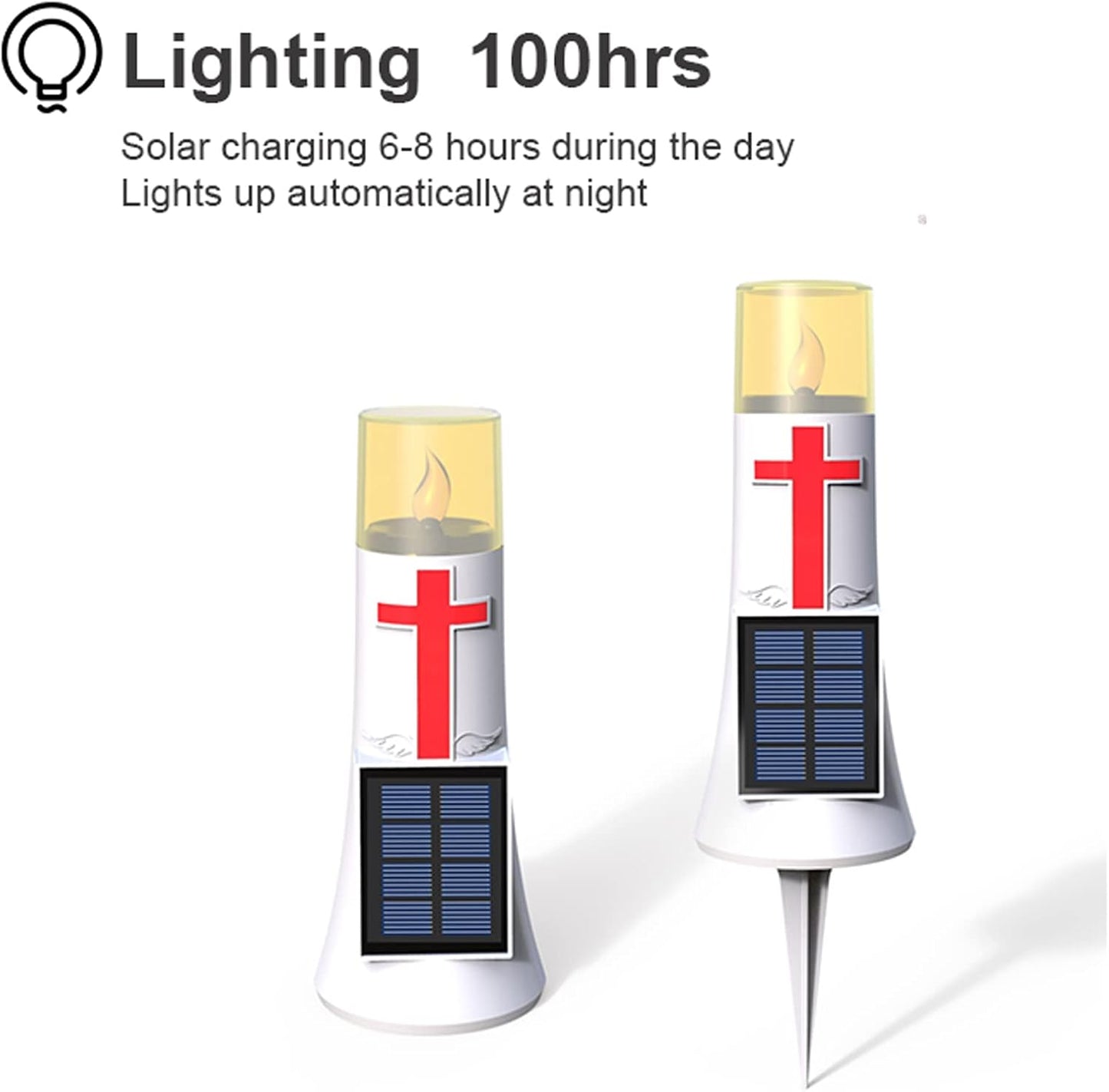 Waterproof Outdoor Solar Powered Flameless Candle LED Light Cross Grave Decoration Cemetery Light Blessed Candles for Home Memorial Decoration,Yard (2PACK)