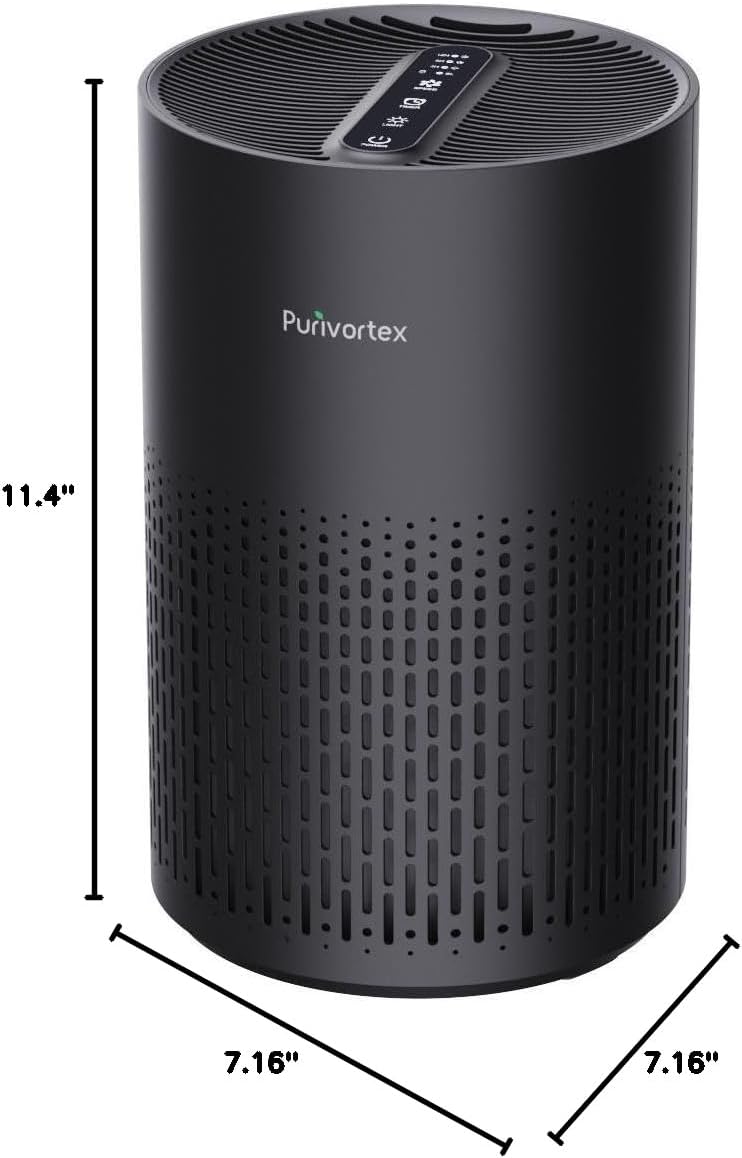 Purivortex Air Purifiers for Bedroom, Quiet Air Purifier with HEPA Filter for Pollen, Smoke, Dust, Pet Dander, Odor, Hair, Ozone Free, Covers Up to 880 Sq Ft, PX500 Black