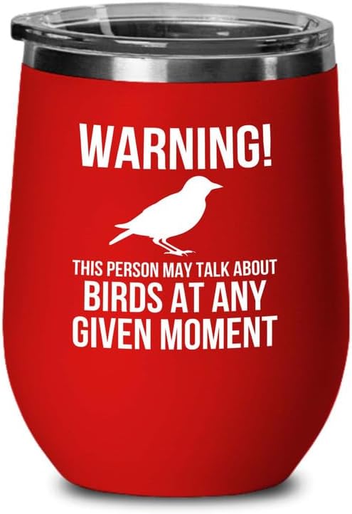 Birding Red Edition Wine Tumbler 12oz - May talk about birds - Bird Feeder Backyard Birdwatcher Gifts Birding Bird Lover